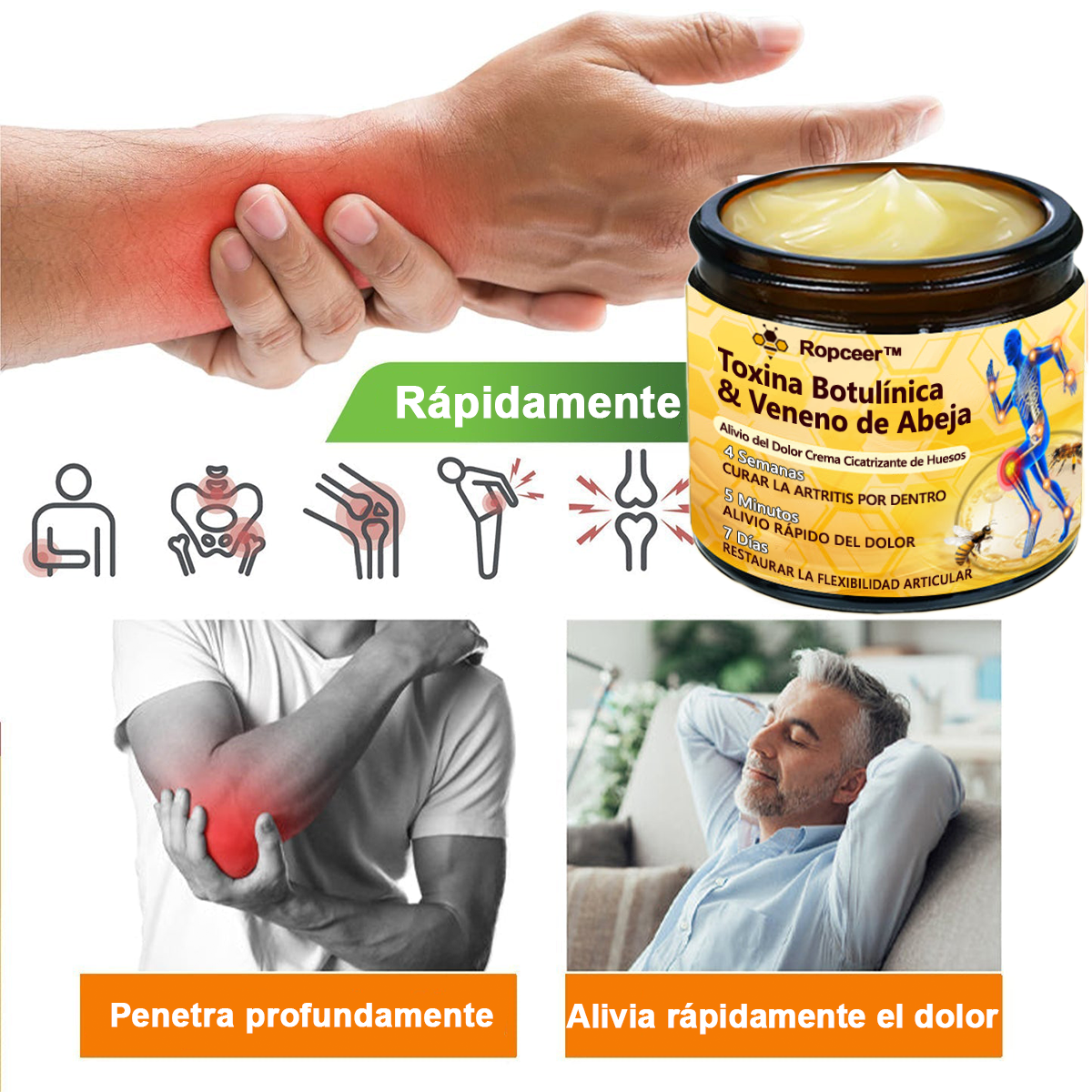 Ropceer™ Toxina Botulínica & Veneno de Abeja Alivio del Dolor Crema Cicatrizante de Huesos